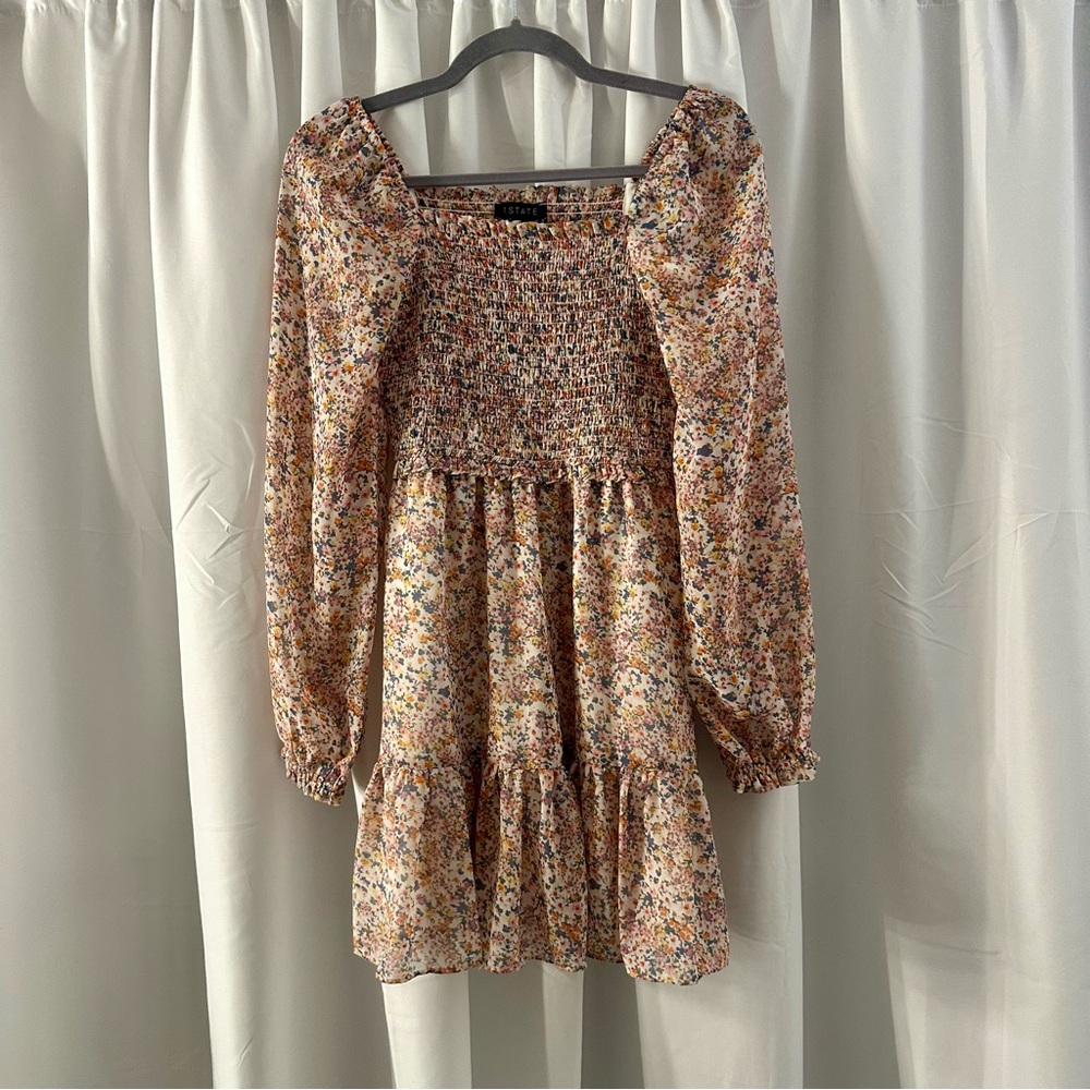 1.State Floral Long Sleeve Smocked Dress